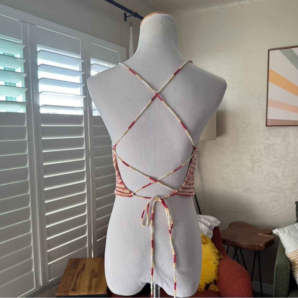 Red and cream knit halter tank top - Picture 4 of 4